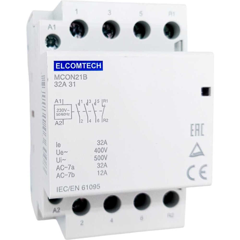 Изображение товара Контактор модульный ELCOMTECH 32A 3NO 1NC 230VAC (3НО 1НЗ 230В) 3х модуль MCON21B-32-31-230AC УТ-00026352