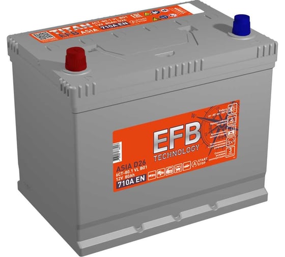 Изображение товара Аккумулятор TITAN ASIA EFB 80.1 VL B01 (П.П.) 710А 258x175x223 4607008888218