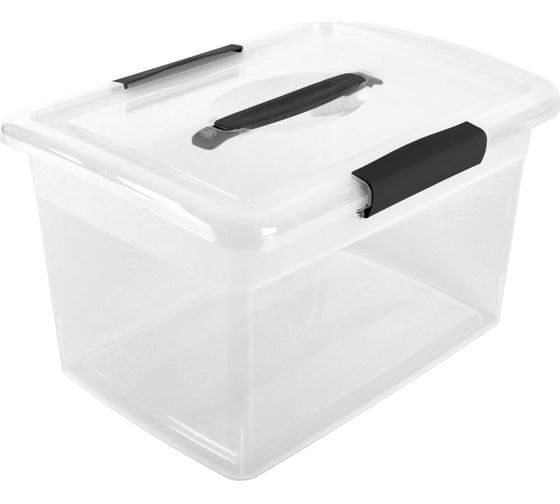 Изображение товара Ящик Blocker п/п 370х274х222 14л. для хранения, с крышкой, на клипсах, с ручкой цв. прозрачный кристалл 36199