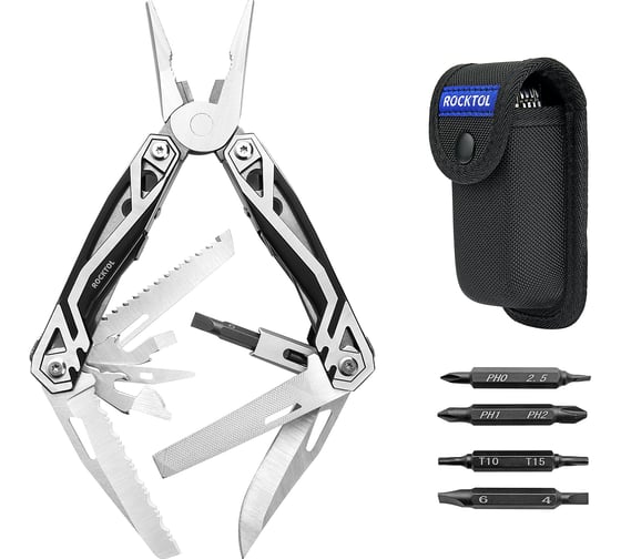 Изображение товара Мультитул Rocktol 21 в 1 с пружинными плоскогубцами, нержавеющая сталь, нейлоновый чехол SK01