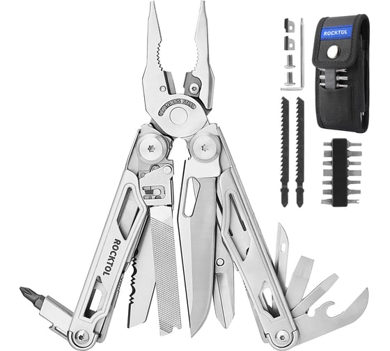 Изображение товара Мультитул Rocktol 29 в 1 со сменными резцами и пилой, нержавеющая сталь, нейлоновый чехол SK05