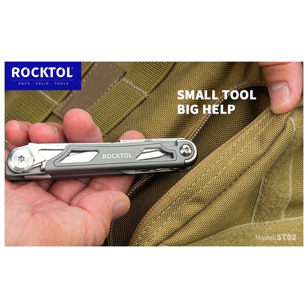 Изображение товара Нож-мультитул Rocktol 12 в 1 с титановыми ручками, серый ST02