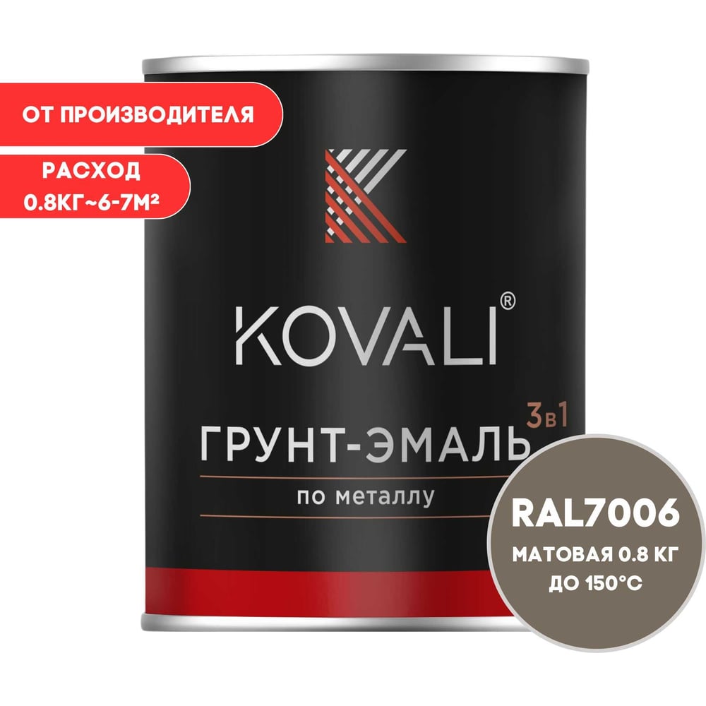 Изображение товара Грунт-эмаль KOVALI 3 в 1 матовая RAL 7006 0, 8 кг - защита и декор