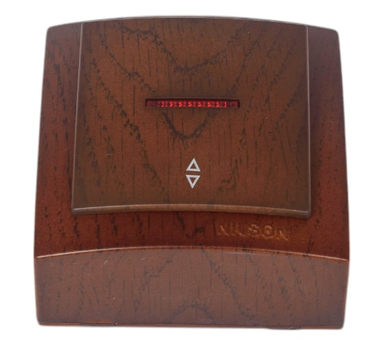 Изображение товара Выключатель NILSON 1ОП проходной с подсветкой орех Themis wood 26271008