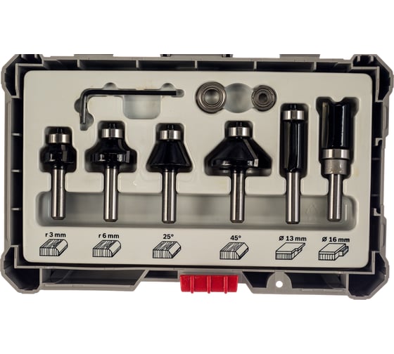 Изображение товара Набор кромочных фрез (6 шт; хвостовик 8 мм) Bosch 2607017469