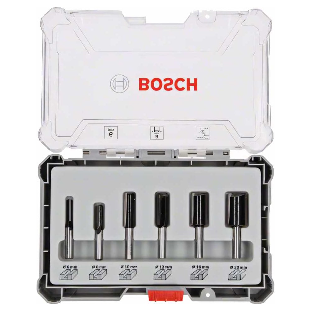 Изображение товара Набор пазовых фрез Bosch 6 шт хвостовик 8 мм концевая для дерева