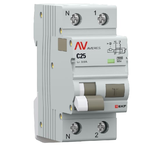 Изображение товара Дифференциальный автомат EKF DVA-10 1P+N 25А (C) 30мА (A) 10кА AVERES rcbo10-1pn-25C-30-a-av
