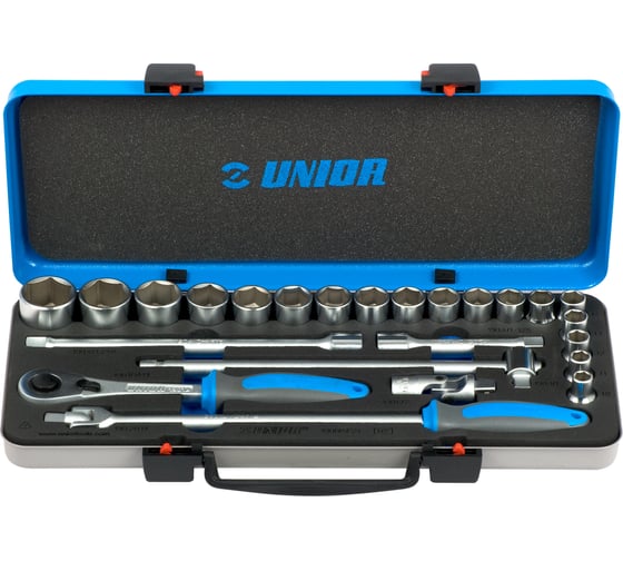 Изображение товара Набор торцевых головок Unior на 1/2" дюйма, в металлическом кейсе, 24 предмета, 10-32мм 3838909119397