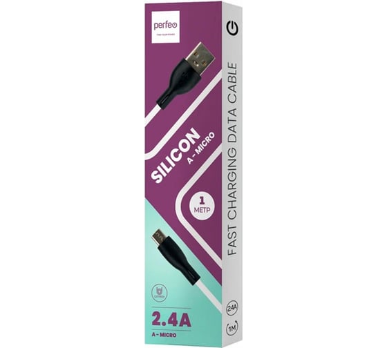 Изображение товара Кабель Perfeo USB A вилка - Micro USB вилка, белый, 1 м (U4026) 30018779