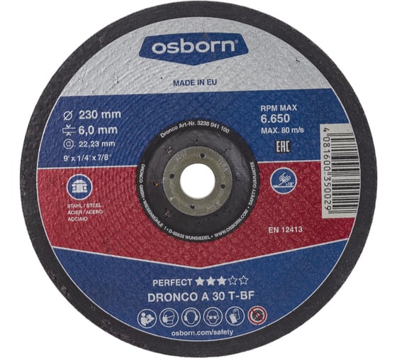Изображение товара Диск шлифовальный по металлу Perfect A30T (230x6x22.23 мм) DRONCO 3236041100