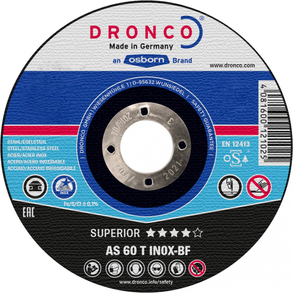 фото Диск отрезной по нержавейке superior as60t inox (115x1x22.23 мм) dronco 1111240100