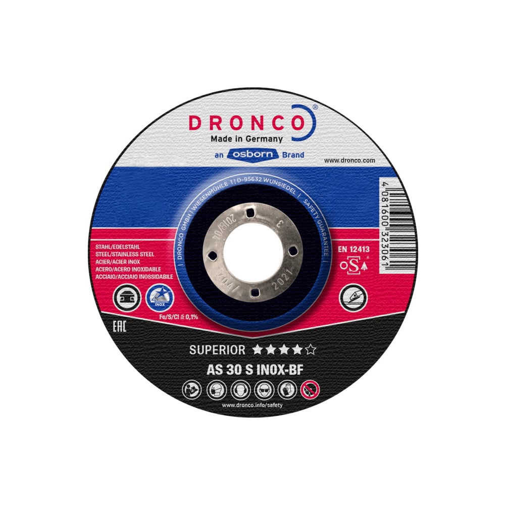 Изображение товара Шлифовальный диск Superior AS30S INOX 115 мм для нержавеющей стали DRONCO