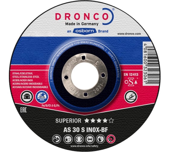 Изображение товара Диск шлифовальный Superior AS30S INOX (115x6x22.23 мм) DRONCO 3116540100