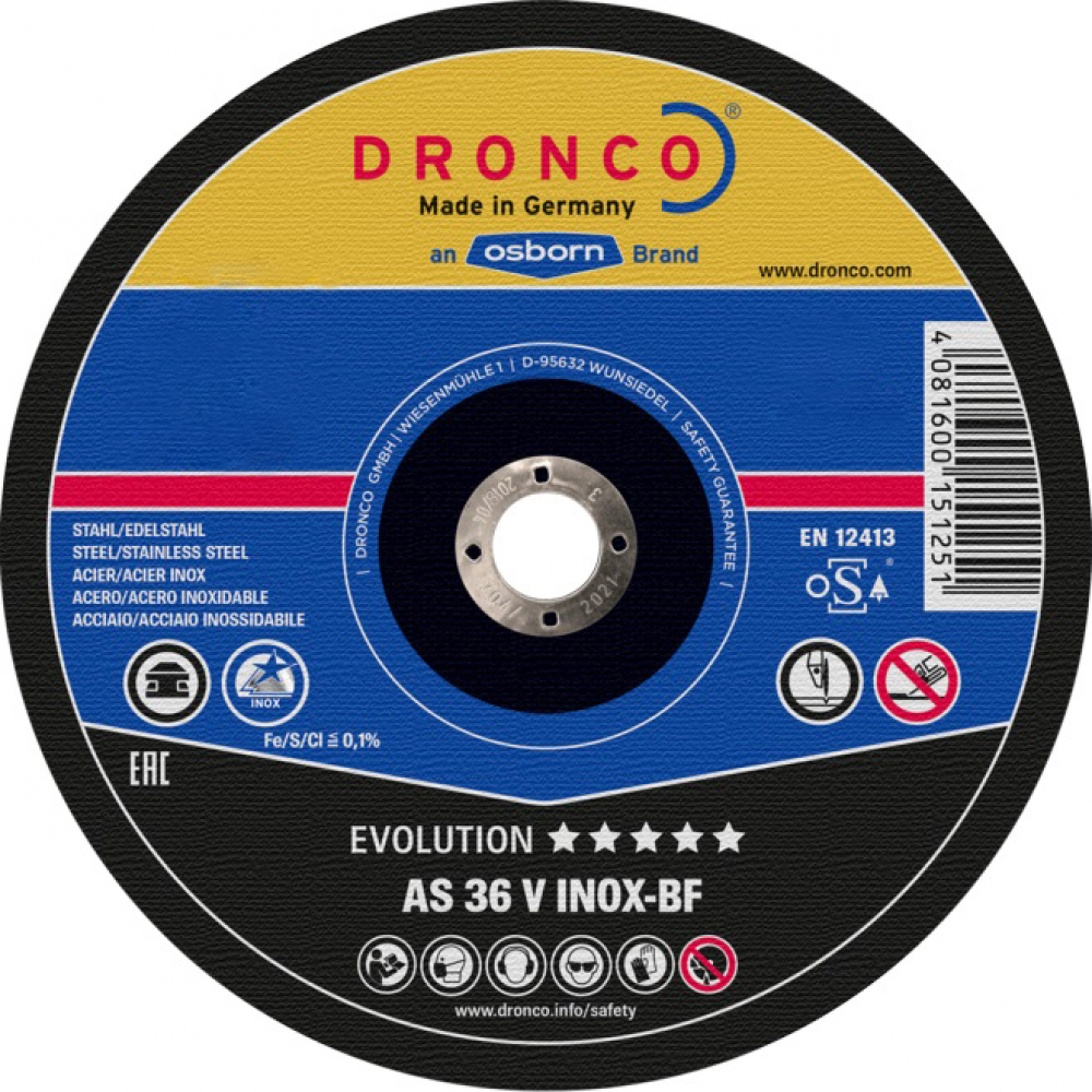 DRONCO Отрезной диск по металлу Evolution AS36V 230x2,2x22,23 1231070100