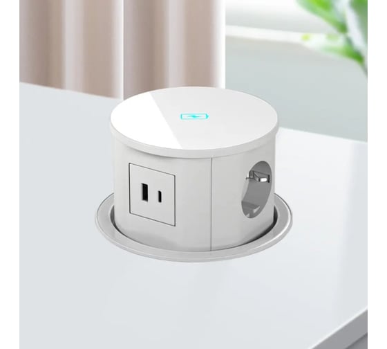 Изображение товара Встраиваемая выдвижная розетка Inrior на 3 EURO с беспроводной зарядкой и USB MAC-01-10