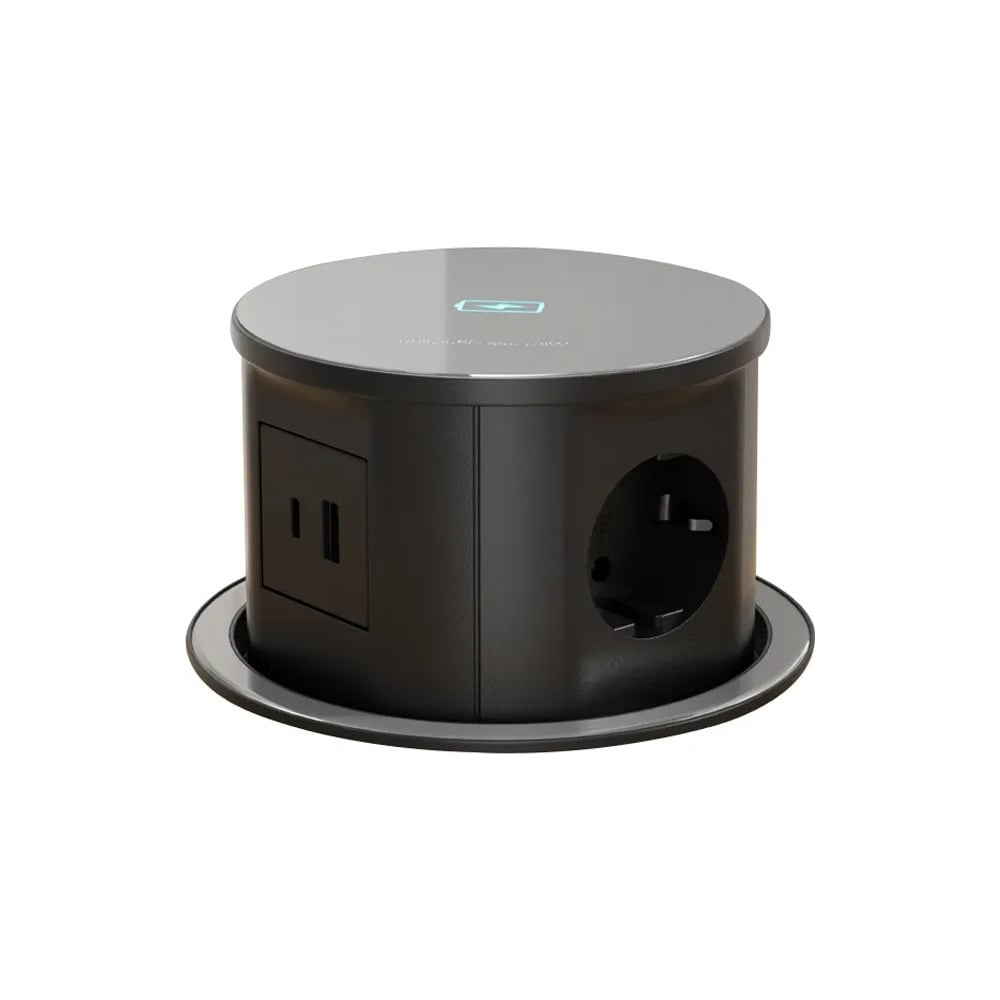 Изображение товара Встраиваемая выдвижная розетка Inrior на 3 EURO с беспроводной зарядкой и USB MAC-01-80