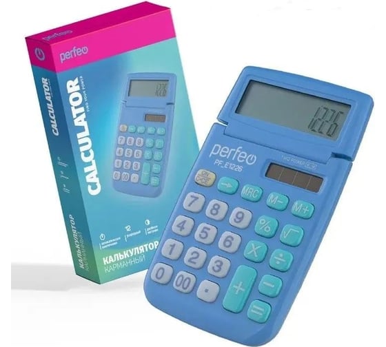 Изображение товара Карманный калькулятор PERFEO PF_Е1226, 12-разрядный, синий 30020186