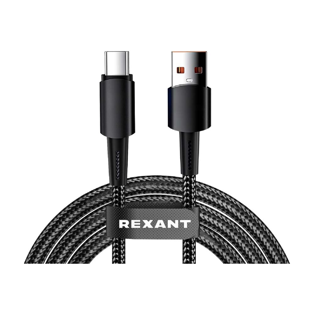 Изображение товара Кабель REXANT USB-A – Type-C, 6А, 120Вт, 1м, черный 18-7063