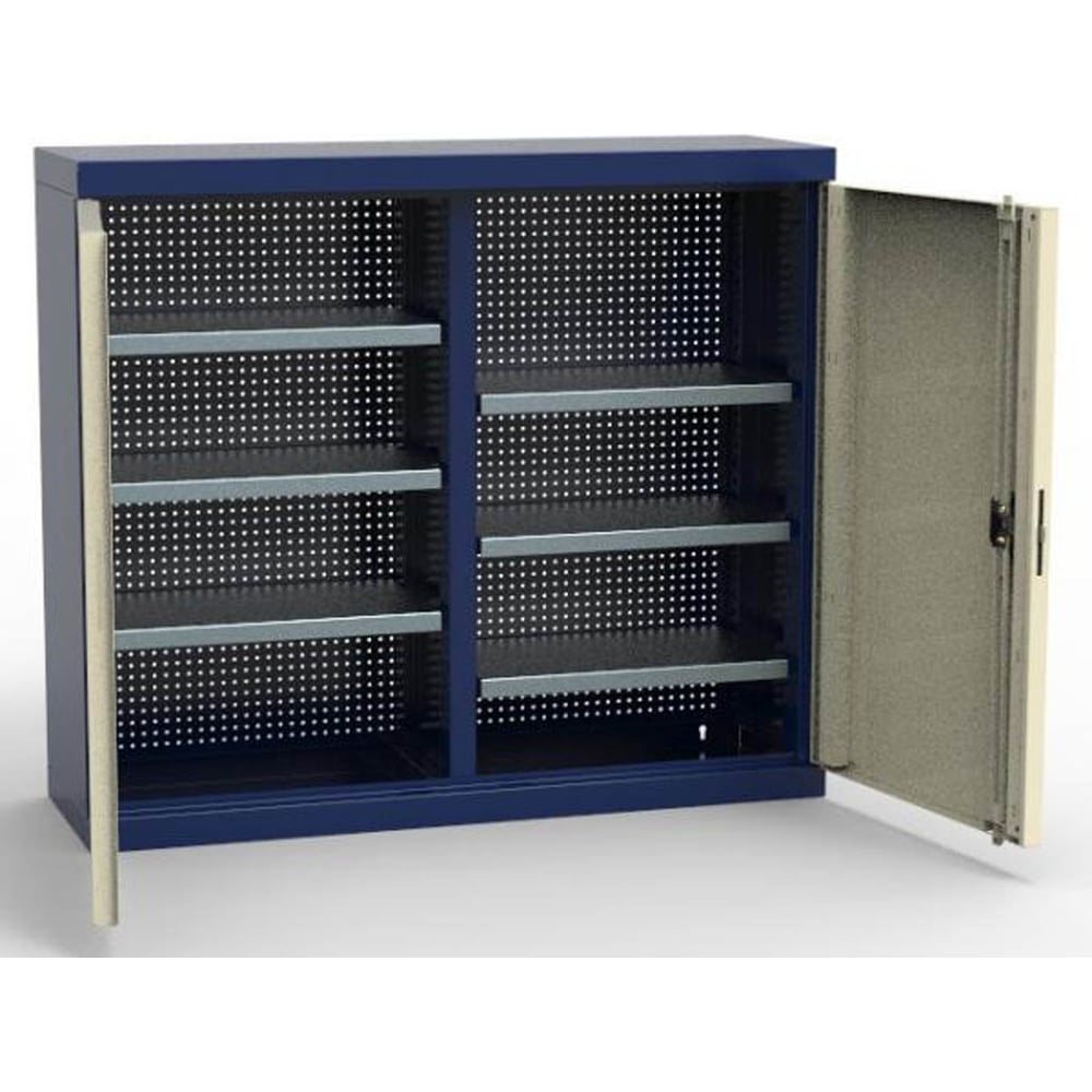 Изображение товара Настенный шкаф Святогор металловый двухдверный с полками серый/синий профессиональный