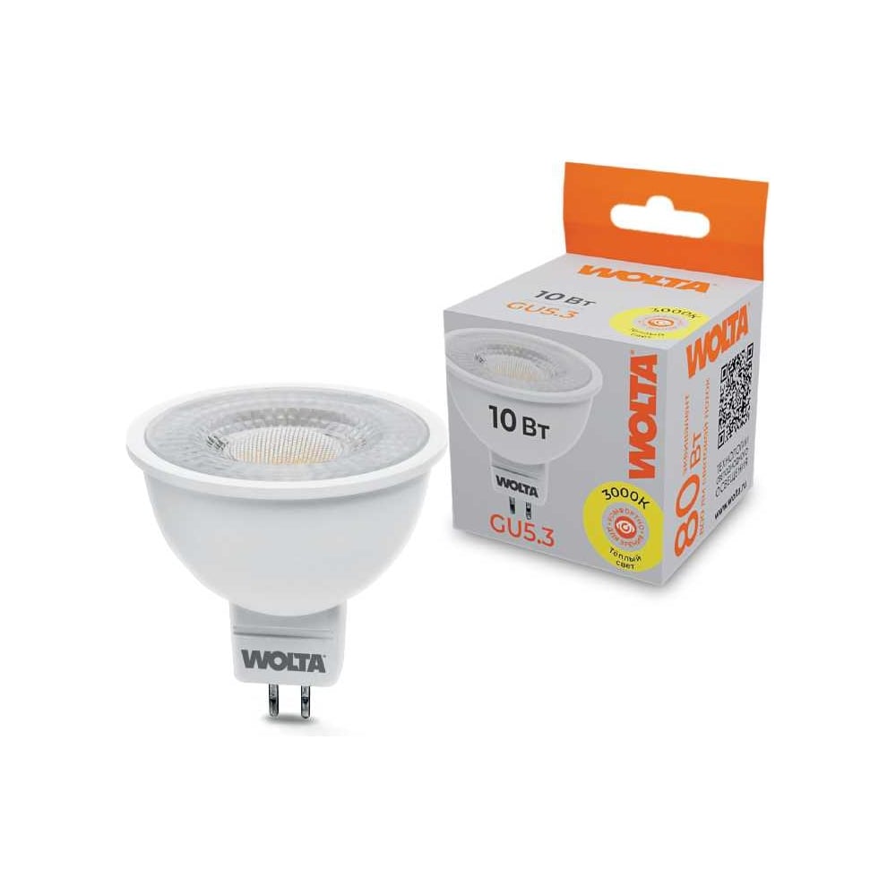 Изображение товара Светодиодная лампа Wolta 10Вт теплый свет GU5.3 220В стандарт