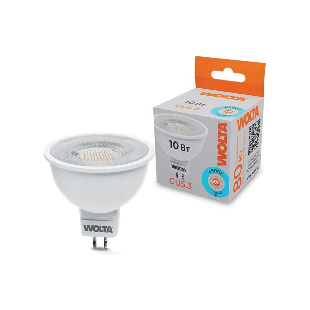 Изображение товара Светодиодная лампа Wolta 10Вт GU5.3 холодный свет 6500K стабильное освещение