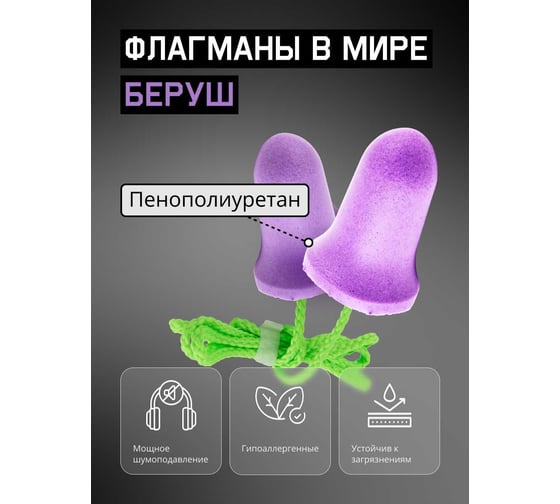 Изображение товара Беруши Jeta Safety из полиуретана с хлопковым шнурком, 37 дБ, форма колокольчик JEM-637-C