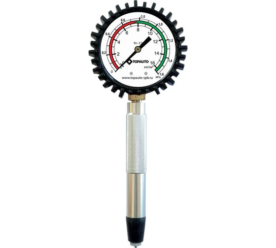 Изображение товара Прижимной компрессометр TopAuto манометр в резиновом чехле, пластиковый кейс 11117