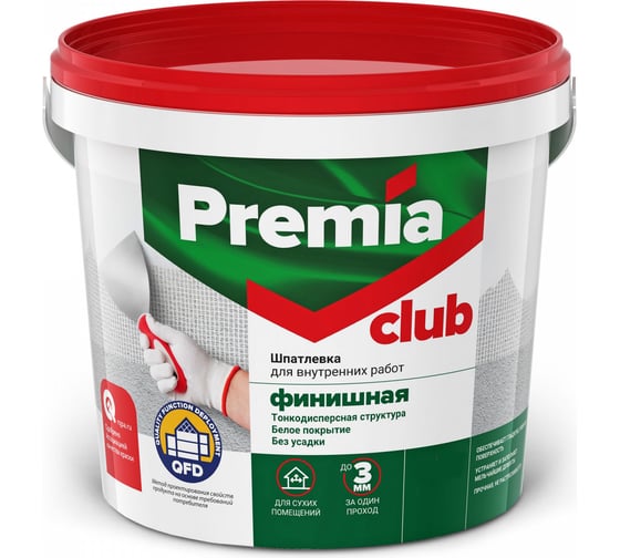 Изображение товара Финишная шпаклевка Premia Club для внутренних работ, ведро 8 кг О03949