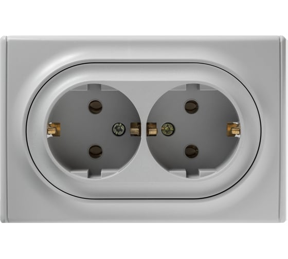 Изображение товара Двойная розетка OneKeyElectro, с заземлением, винтовые контакты, цвет серый 1E10401302 2172836