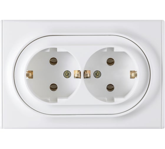 Изображение товара Двойная розетка OneKeyElectro с заземлением, винтовые контакты, цвет белый 1E10401300 2172767