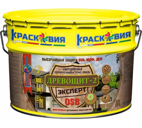 Изображение товара Сверхпрочная полиуретановая грунт-эмаль без запаха для OSB Красковия Древощит-2 Эксперт OSB RAL 6018 9 кг УТ-38014097