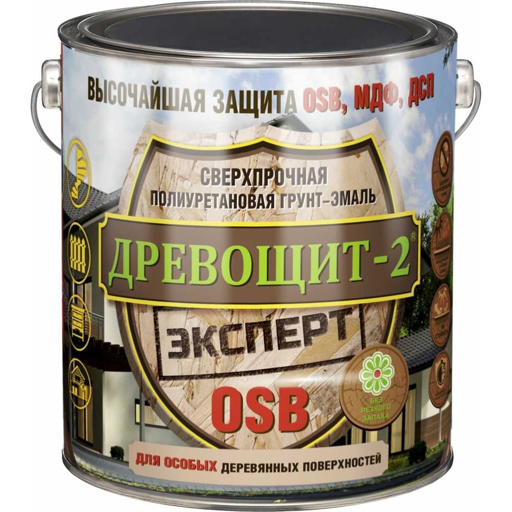 Изображение товара Сверхпрочная полиуретановая грунт-эмаль без запаха для OSB Красковия Древощит-2 Эксперт OSB RAL 8017 2,5 кг УТ-38014089