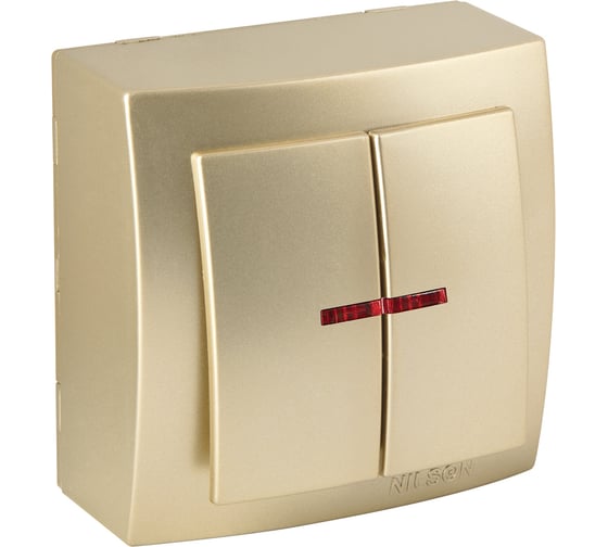Изображение товара Выключатель NILSON 2ОП с подсветкой золото Themis metallic 26151004