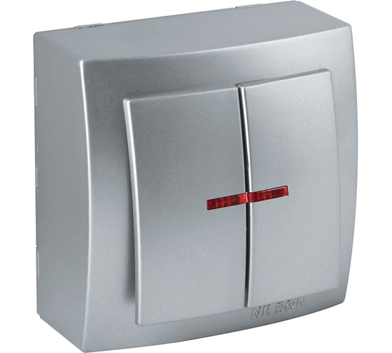 Изображение товара Выключатель NILSON 2ОП с подсветкой серебро Themis metallic 26131004