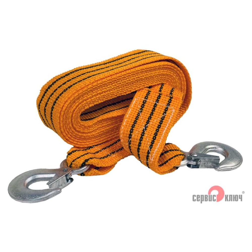 Изображение товара Ленточный буксировочный трос 5 тонн 4 м крюки СЕРВИС КЛЮЧ 73703
