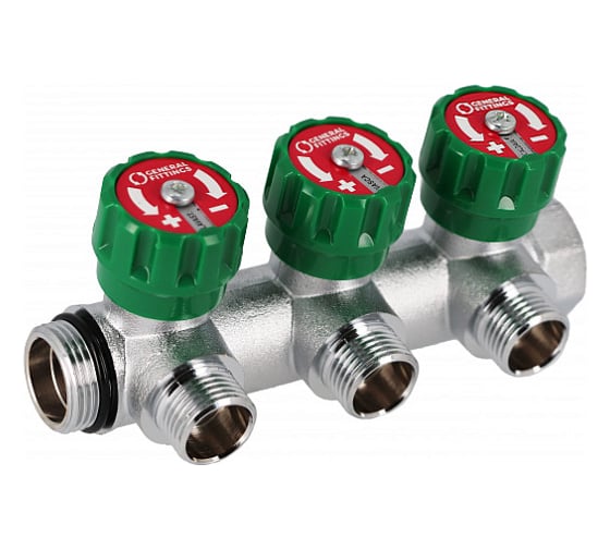 Изображение товара Коллектор Hoobs латунный хром 1" x 3/4" (евроконус) - 3 вых. 03105H