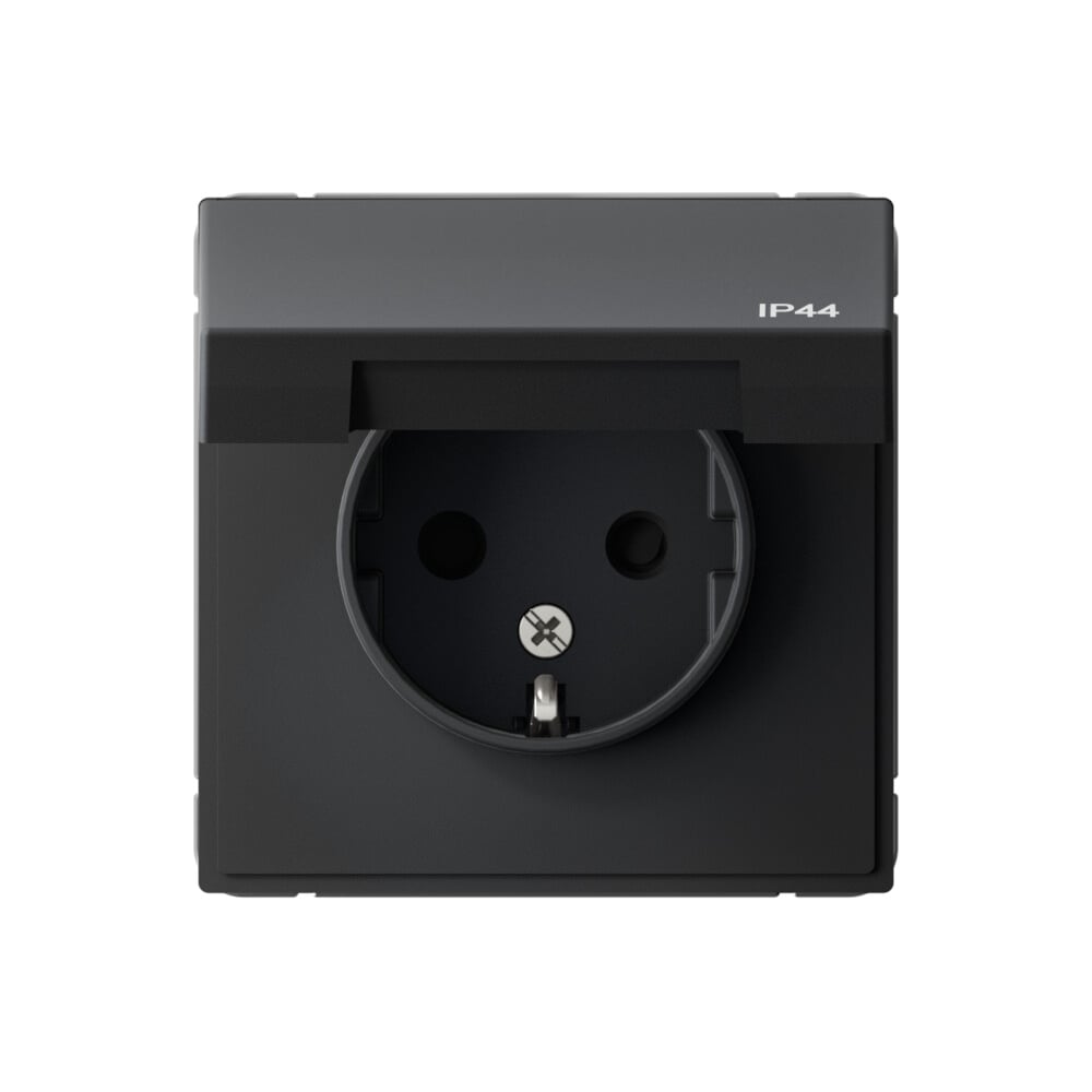 Изображение товара Розетка с заземлением со шторками c крышкой ArtGallery Systeme Electric 16А, IP44, механизм, Карбон GAL441046