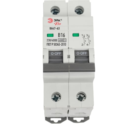 Изображение товара Автоматический выключатель ЭРА PRO VA632P16B4.5 ВА4763 2P 16А кривая B 4,5кА Б0059379
