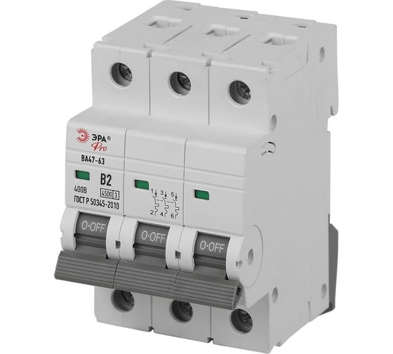 Изображение товара Автоматический выключатель ЭРА PRO VA633P40D4.5 ВА4763 3P 40А кривая D 4,5кА Б0059481