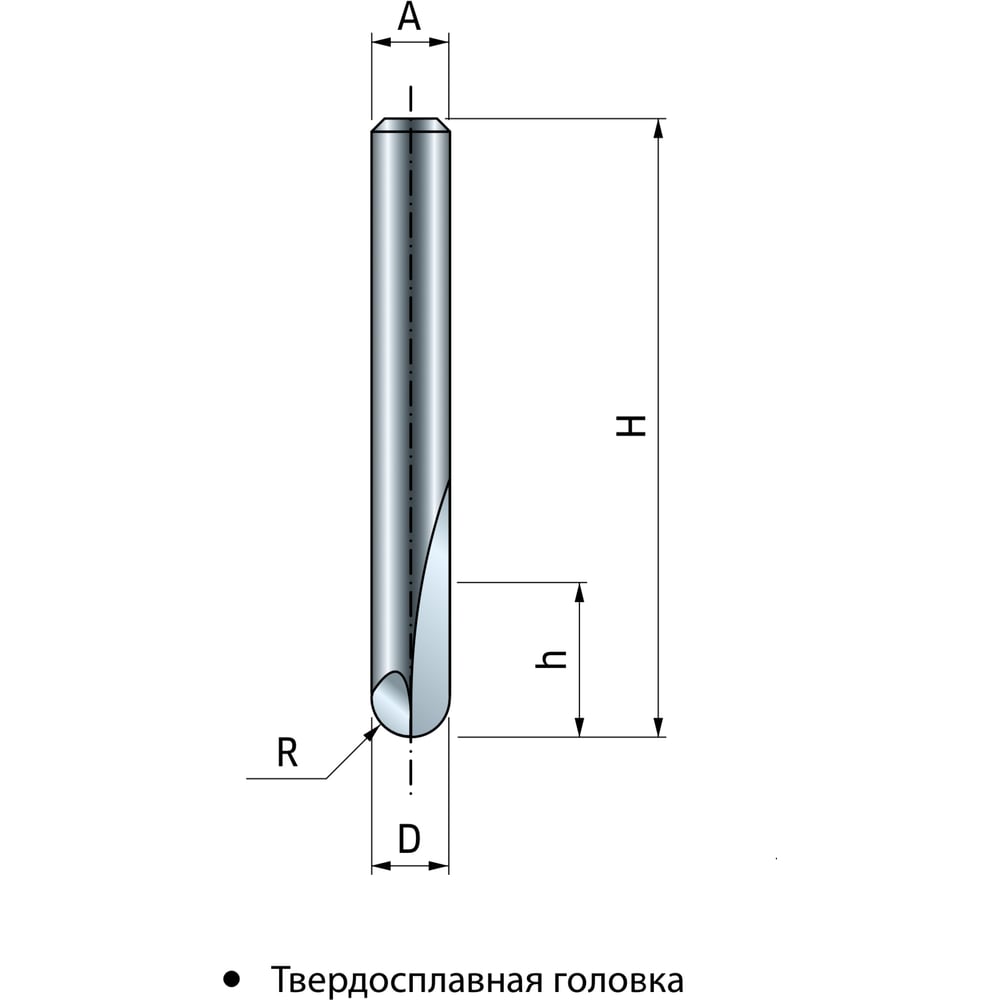 Фреза D4.8 мм, h9.5 мм, H50.5 мм, A8 мм, R2.4 мм, Z2, HM Freud 18-10208