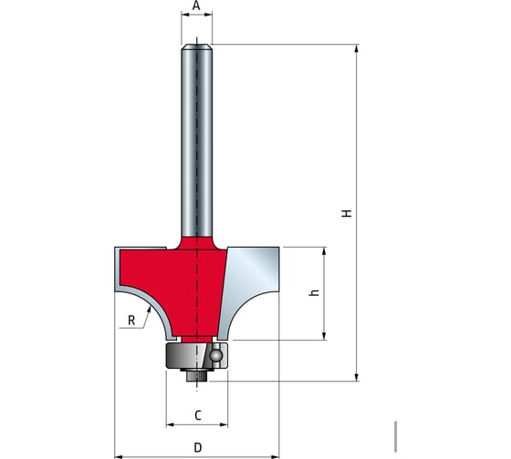 Изображение товара Фреза D16.7 мм, h12.7 мм, H54.9 мм, A6 мм, C12.7 мм, R2 мм, Z2, HM Freud 34-10106