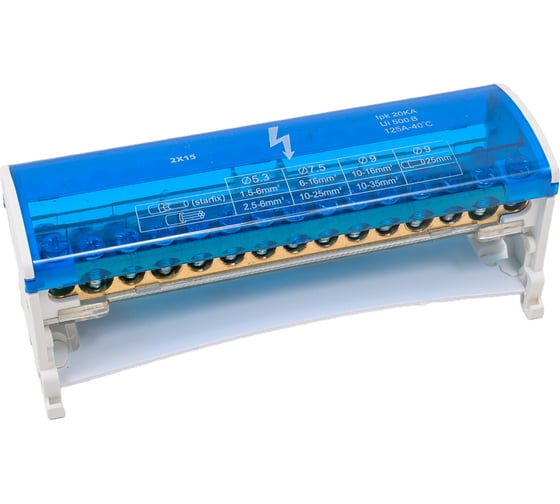 Изображение товара Нулевая шина DORI на Din-рейку в корпусе 2 шины по 15 отв. 45014