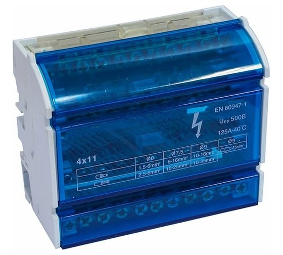 Изображение товара Нулевая шина DORI на Din-рейку в корпусе 4 шины по 11 отв. 45038