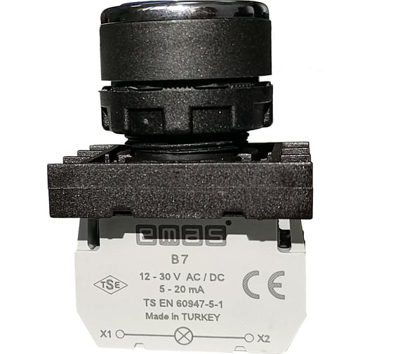 Изображение товара Нажимная круглая кнопка Emas синяя, 250 В AC, 4 А, 12-30 В AC/DC, B170DM