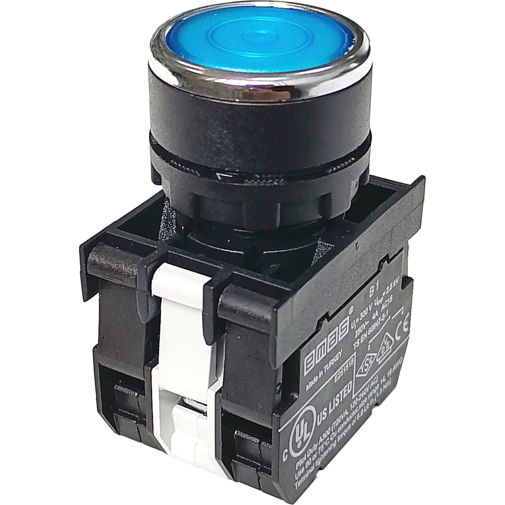 Изображение товара EMAS синяя нажимная кнопка с фиксацией, 250V AC, 4A, модульная