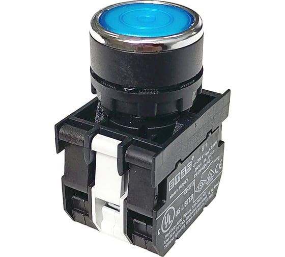 Изображение товара Нажимная круглая кнопка Emas синяя, с фиксацией, 250 В AC, 4 А, 12-30 В AC/DC, B171FM