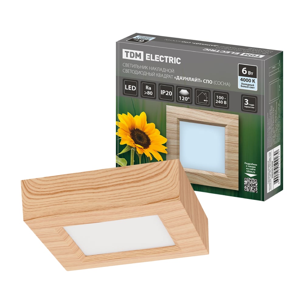 Изображение товара Светильник накладной светодиодный TDM ELECTRIC Даунлайт 6 Вт 120x120 мм 4000K