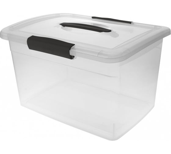 Изображение товара Ящик Blocker п/п 350х235х222 11л. для хранения, с крышкой, на клипсах, с ручкой цв. прозрачный кристалл 36198