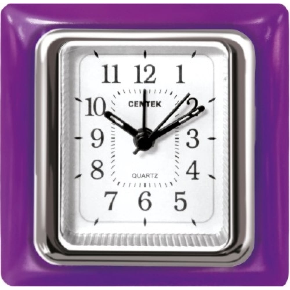 фото Квадратный будильник centek фиолетовый + хром, подсветка, шаговый ход, кварцевый механизм ct-7204 violet