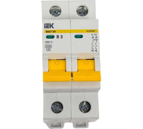 Изображение товара Автоматический выключатель IEK ВА47-29 2Р 3А 4,5кА х-ка В MVA20-2-003-B